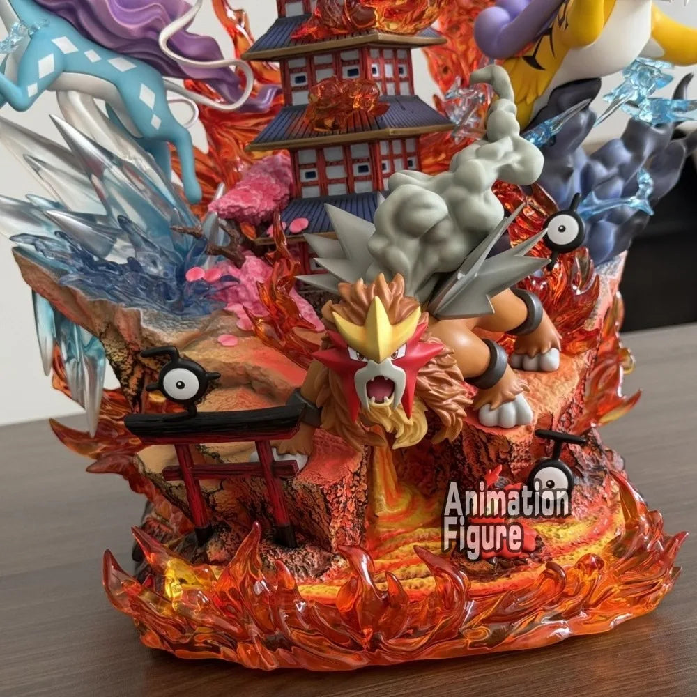 38cm Anime Pokemon Figure Raikou/Suicune/Entei/Ho-Oh Action Figures Pvc Collection Model Toys for Children Gifts