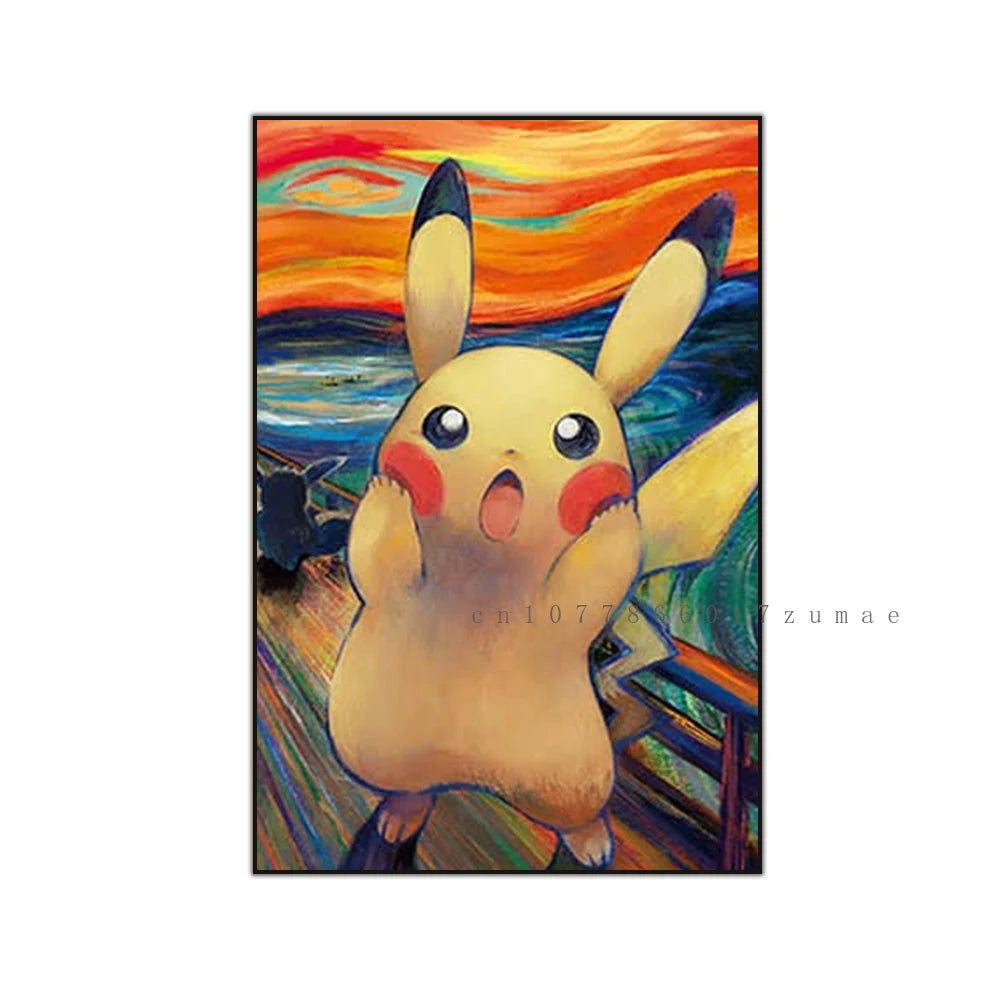 Pokmon Anime Character Pikachu Posters Van Gogh Museum Watercolor Canvas With HD Printed Wall art Pictures For Living Room Gifts