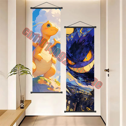 Japanese Classic Cartoon Anime Pokemon Pikachu, Psyduck High-quality Art Scroll Painting Suitable for Living Room Decor Gifts