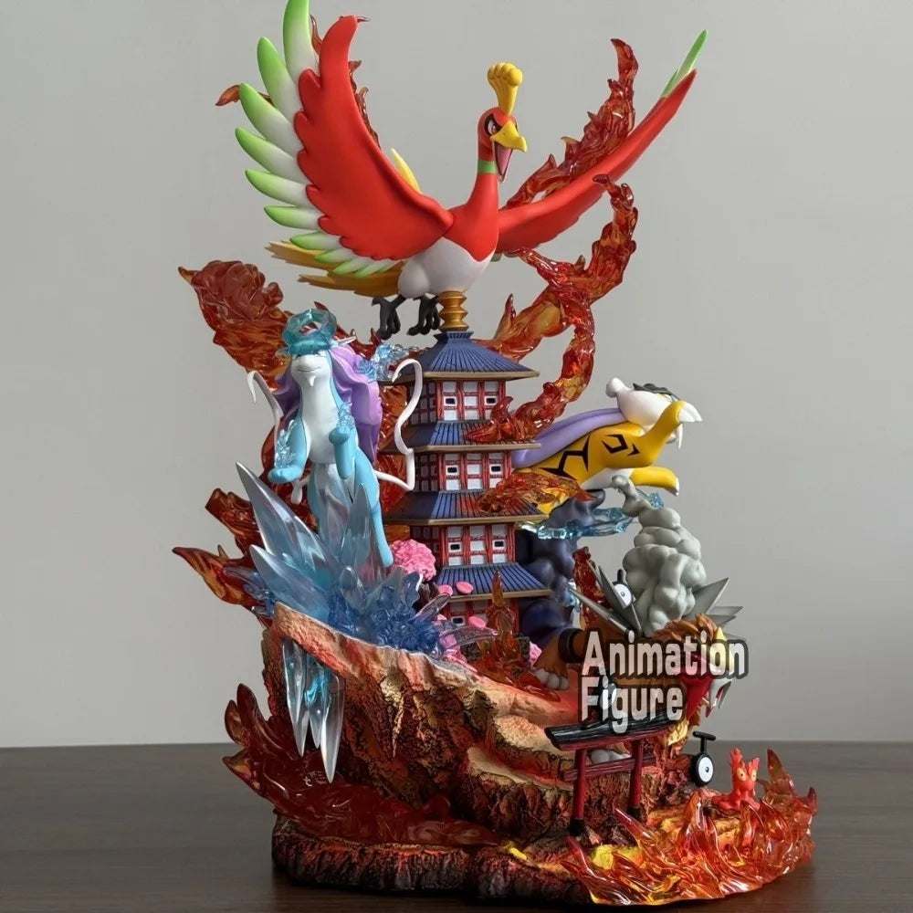 38cm Anime Pokemon Figure Raikou/Suicune/Entei/Ho-Oh Action Figures Pvc Collection Model Toys for Children Gifts