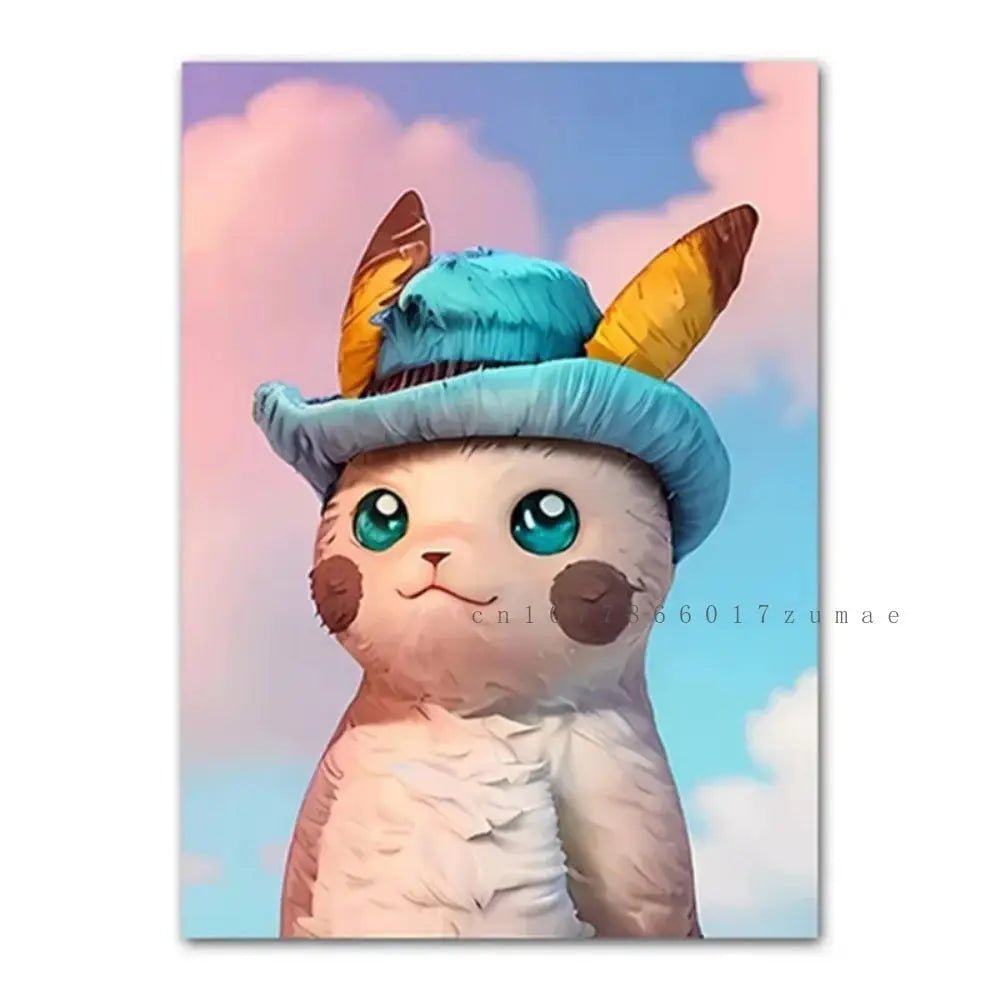 Pokmon Anime Character Pikachu Posters Van Gogh Museum Watercolor Canvas With HD Printed Wall art Pictures For Living Room Gifts