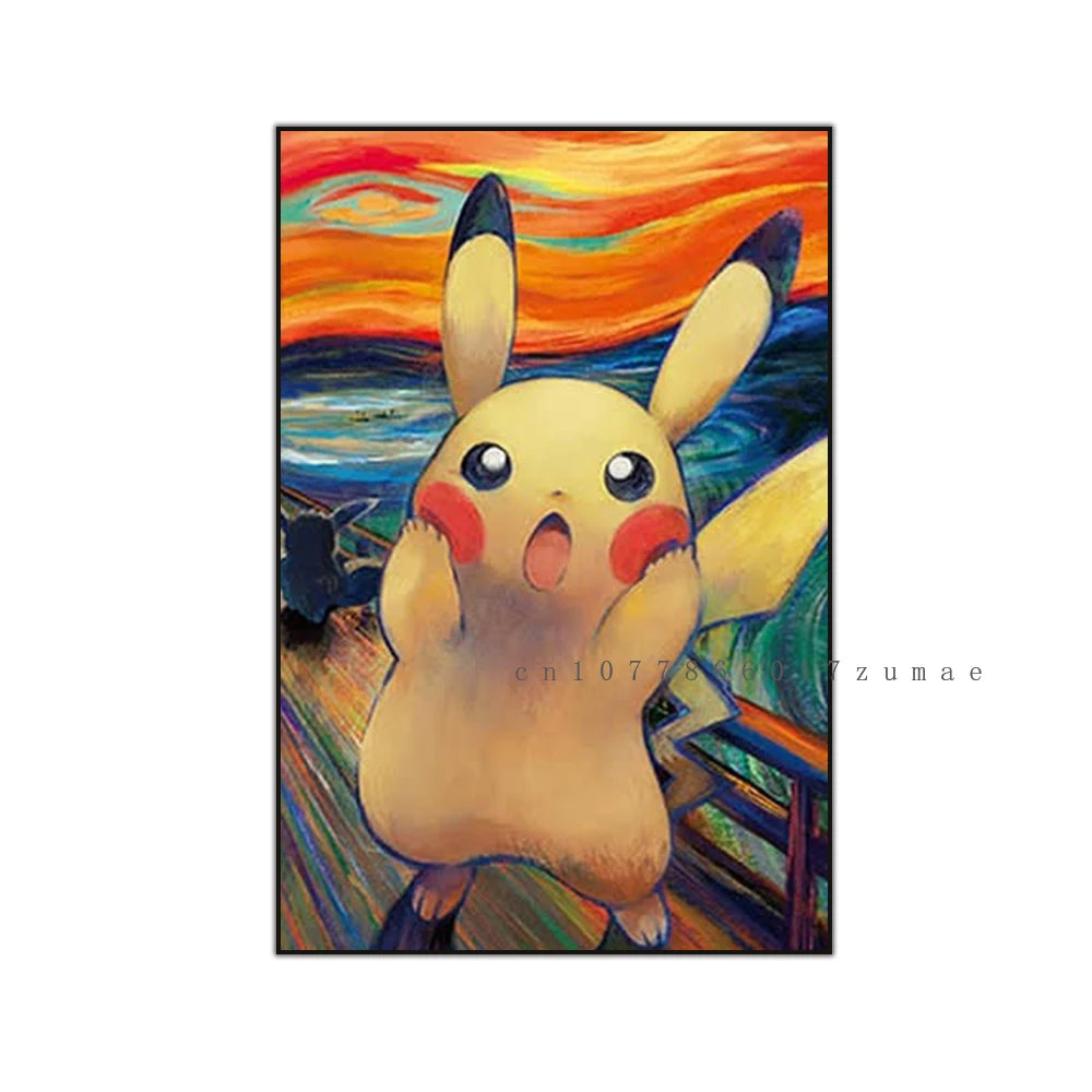 Pokmon Anime Character Pikachu Posters Van Gogh Museum Watercolor Canvas With HD Printed Wall art Pictures For Living Room Gifts