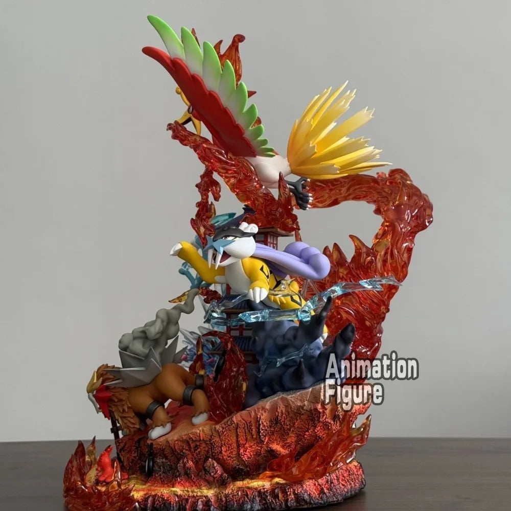 38cm Anime Pokemon Figure Raikou/Suicune/Entei/Ho-Oh Action Figures Pvc Collection Model Toys for Children Gifts