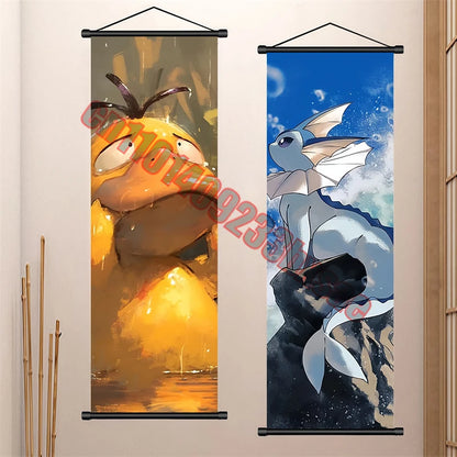 Japanese Classic Cartoon Anime Pokemon Pikachu, Psyduck High-quality Art Scroll Painting Suitable for Living Room Decor Gifts