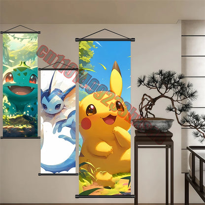 Japanese Classic Cartoon Anime Pokemon Pikachu, Psyduck High-quality Art Scroll Painting Suitable for Living Room Decor Gifts