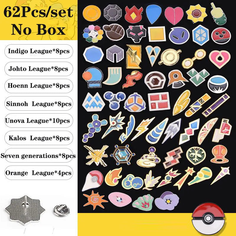 Pokemon Gym Badges Kanto Johto Hoenn Sinnoh Unova Kalo League Region Pins Brooches Orange Island Collection Pocket Monster