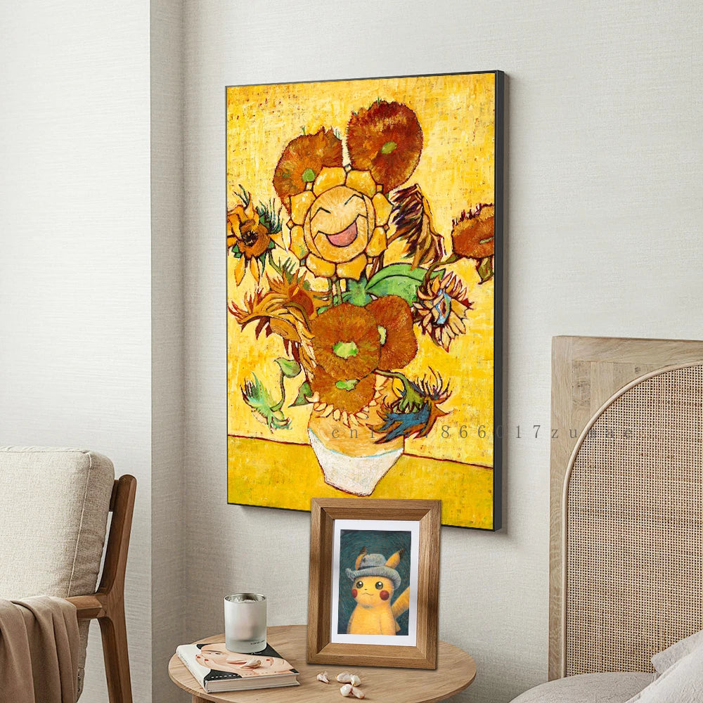 Pokmon Anime Character Pikachu Posters Van Gogh Museum Watercolor Canvas With HD Printed Wall art Pictures For Living Room Gifts