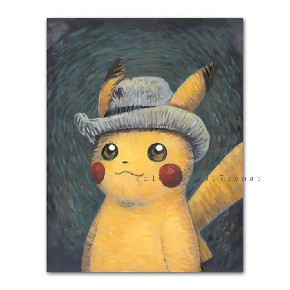 Pokmon Anime Character Pikachu Posters Van Gogh Museum Watercolor Canvas With HD Printed Wall art Pictures For Living Room Gifts